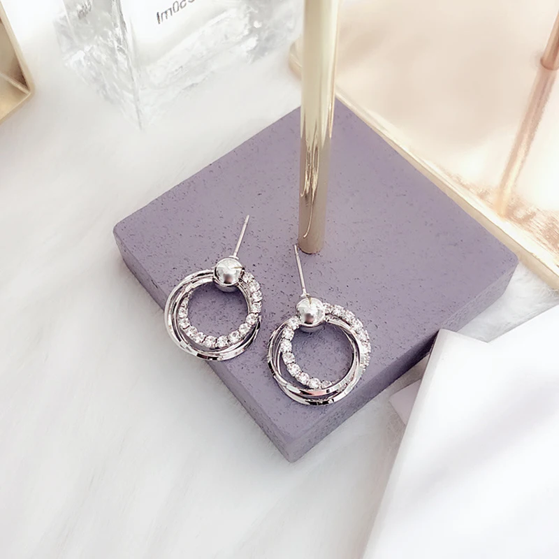 Модные женские 925 серебряная серьга с кристаллами и кристаллами Swarovski, Роскошные офисные женские круглые серьги с пряжкой, вечерние ювелирные изделия