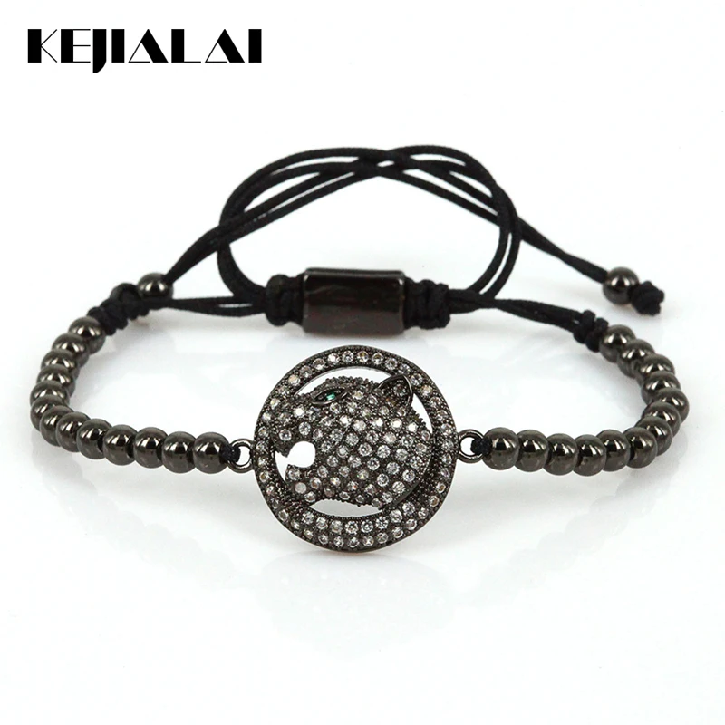 Модные браслеты для пар любителей микро паве CZ голова леопарда очаровательные 4