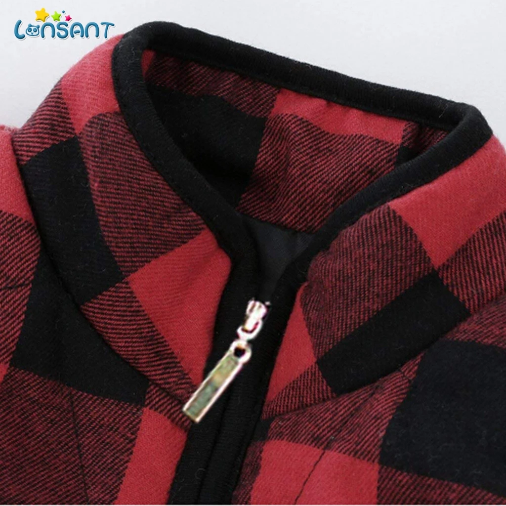 Детский клетчатый жилет LONSANT зимняя одежда с карманами и воротником стойкой на