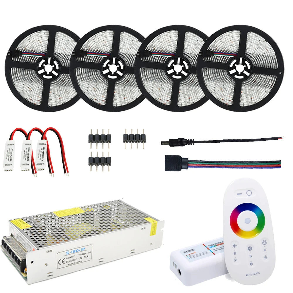 25 м RGB Светодиодная лента RF сенсорный пульт дистанционного управления DC12V водонепроницаемый 20 м 15 м в серии потолочный светильник с гибкой веревкой Светодиодный источник питания