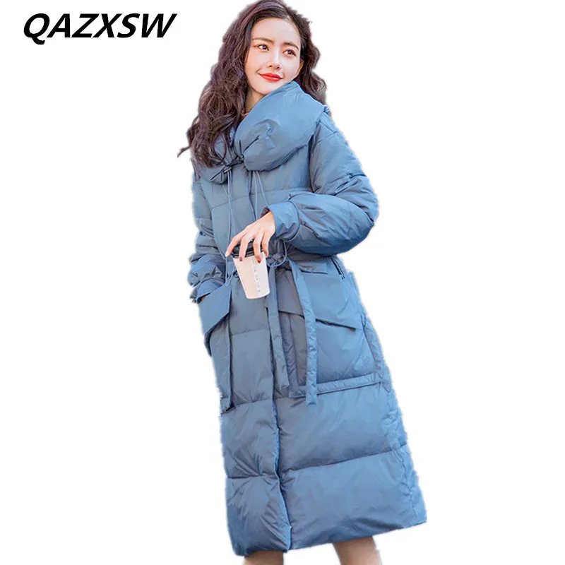 2018 Новый женский зимний пуховик с длинным диким поясным ремнем утолщенное выше