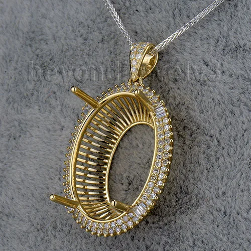 Овальный Кулон Багет с полукреплением 18x26 мм желтое золото 14 к SR002|semi mount pendant