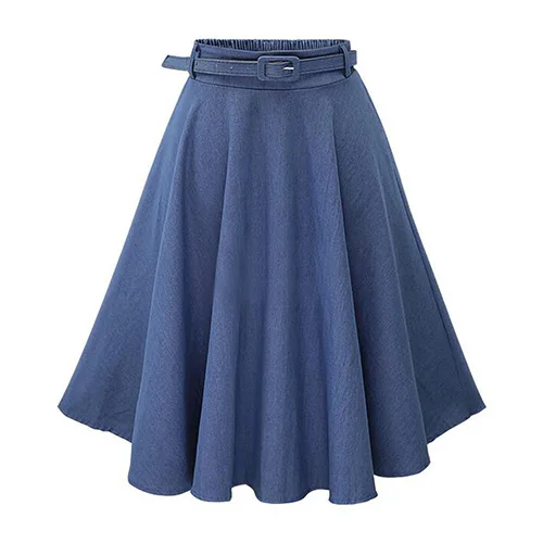 light blue Surmiitro джинсовая миди юбка женская весна лето мода свободная Высокая талия Женская плиссированная юбка повседневная школьная юбка трапециевидная юбка - Цвет: light blue