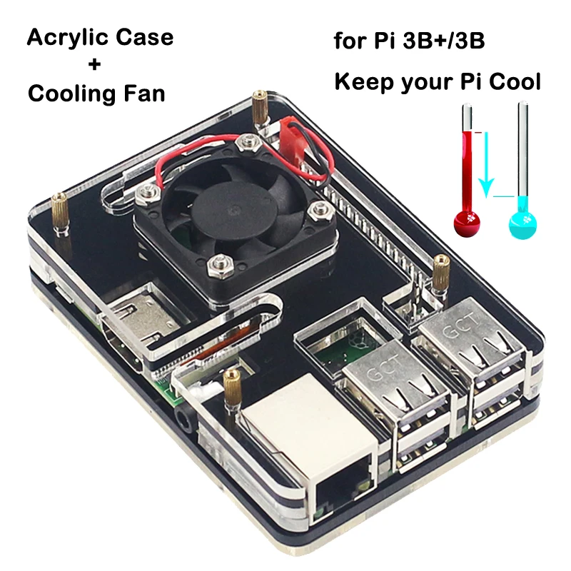 Для Raspberry Pi 3 Model B Plus чехол 6 слоев акриловый корпус с охлаждающим вентилятором