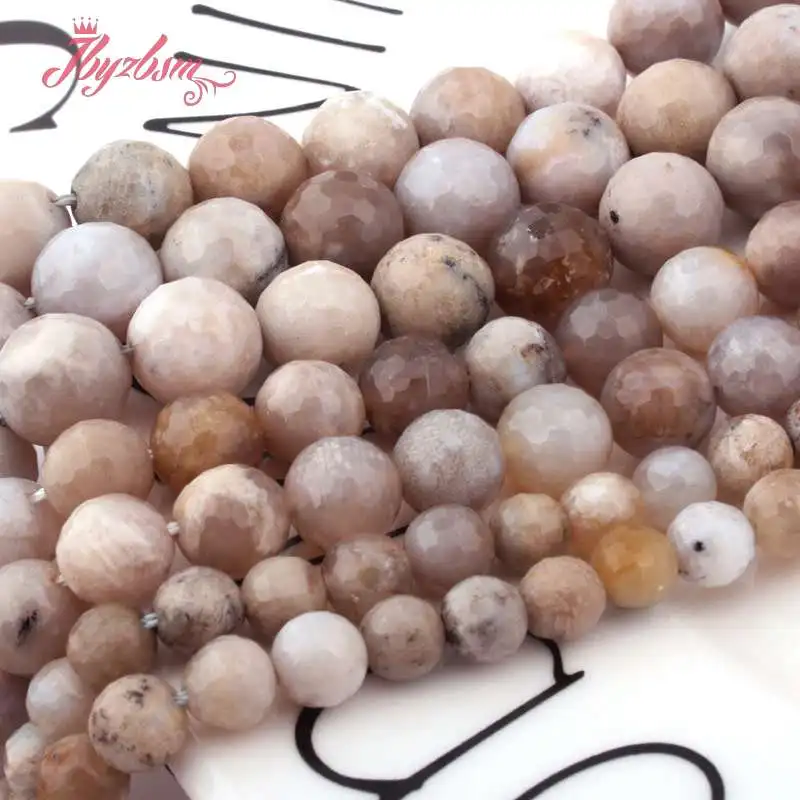 

6 8 10mm Faceted Round Raw Fossils Ocean Jasper Loose Natural Stone Beads For Jewelry Making DIY Necklace Bracelets Strand 15"