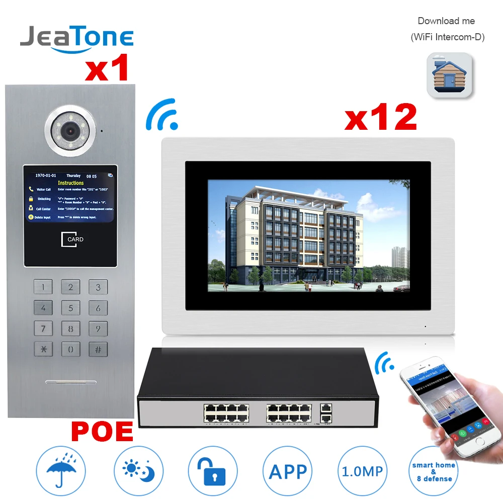 JeaTone 7 дюймовый умный беспроводной видеозвонок с wi fi для строительства системы