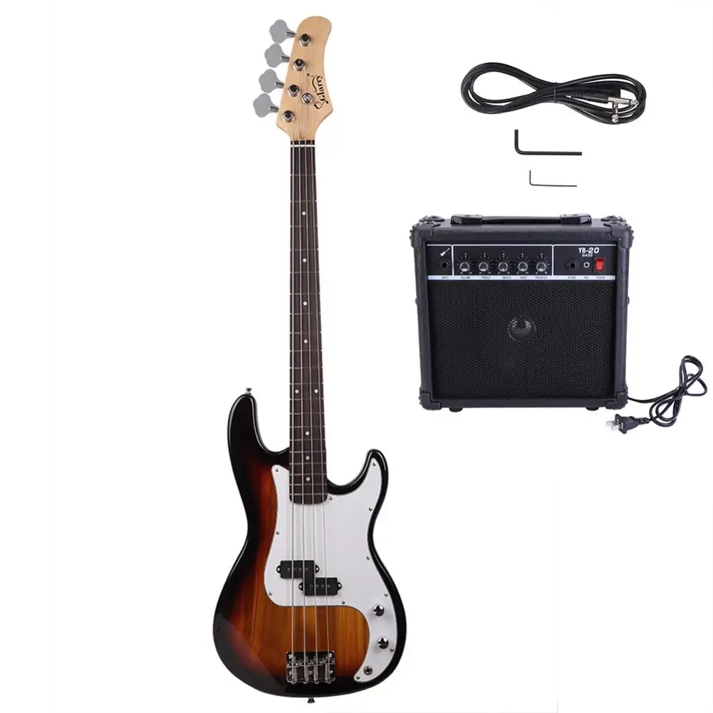 

USA stock 4 strings Basswood Electric Bass Guitar Set with Acoustics Cord Wrench Tool