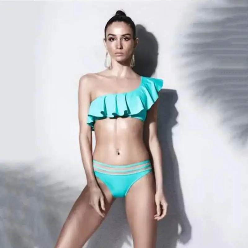 Женский купальник в европейском и американском стиле однотонный бикини с
