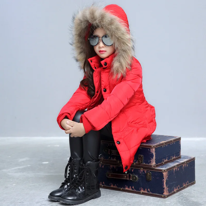 

2017 Girls Cotton Coat Winter New Korean Children Long Fur Collar Cotton Thick Jacket