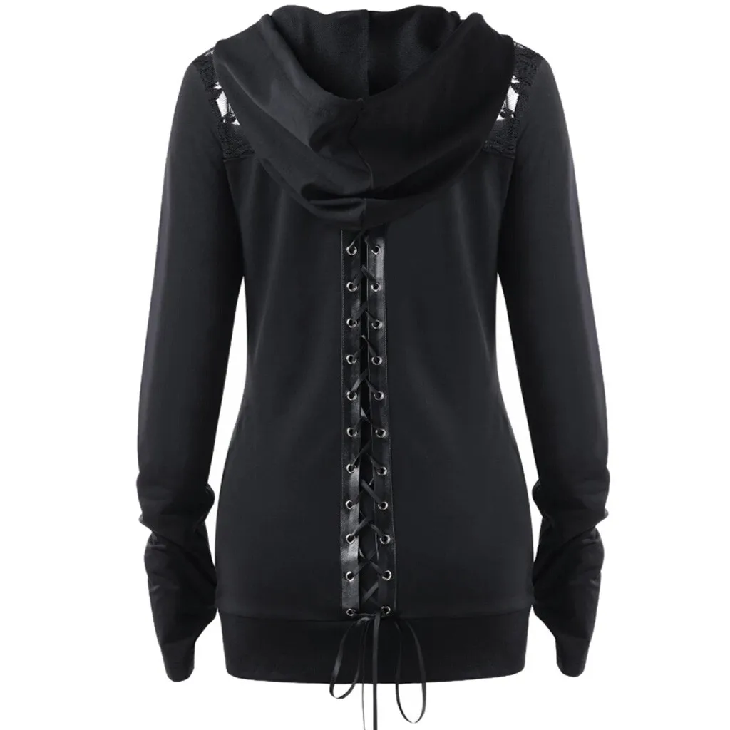Women's Bandage Long Sleeve Casual Blouse Lace Up Back Zip Up Hoodie Sweatshirt Las Mujeres Sweetshirts Спортивный Костюм Женск