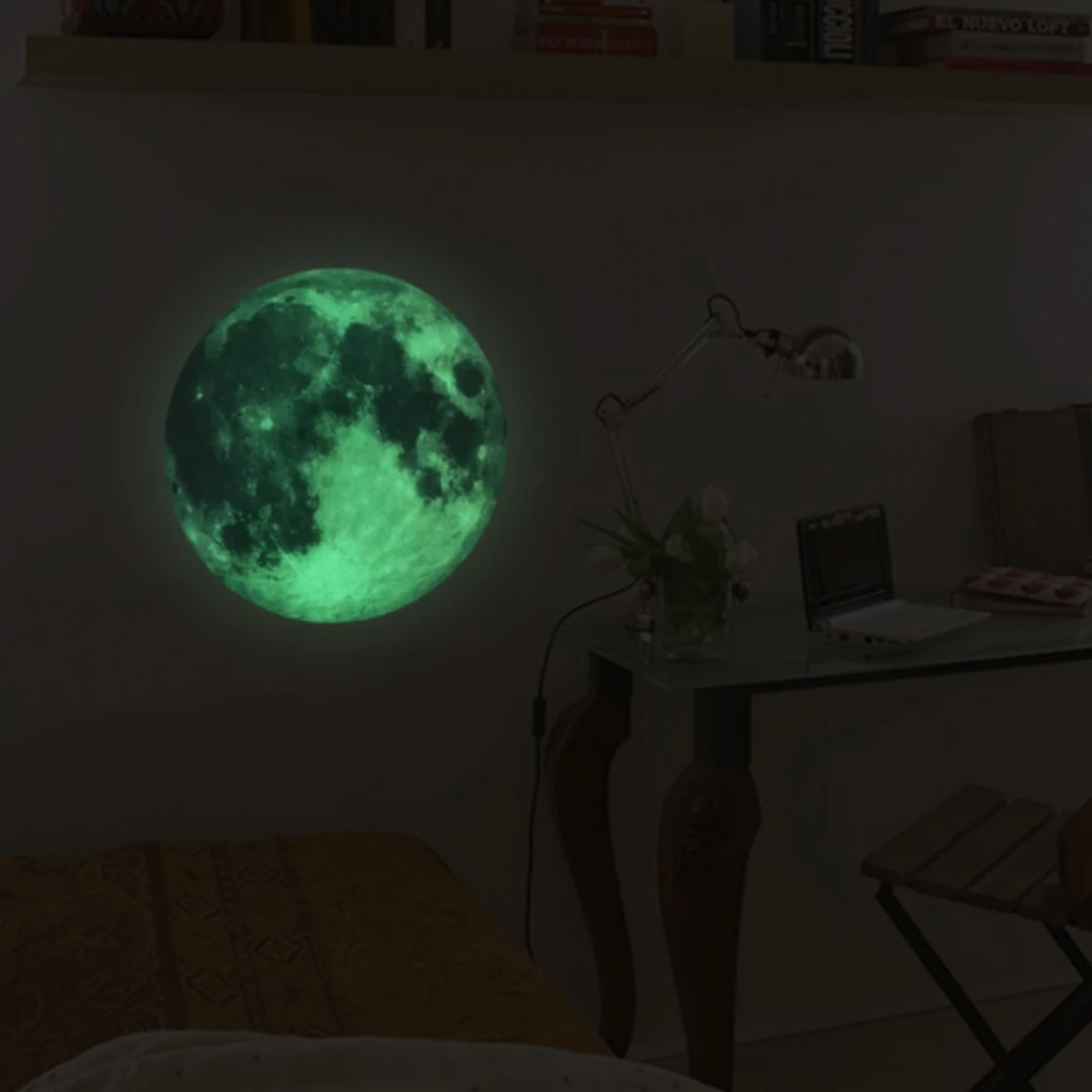 Луна флуоресцентная 3D большая настенная наклейка для спальни домашний декор