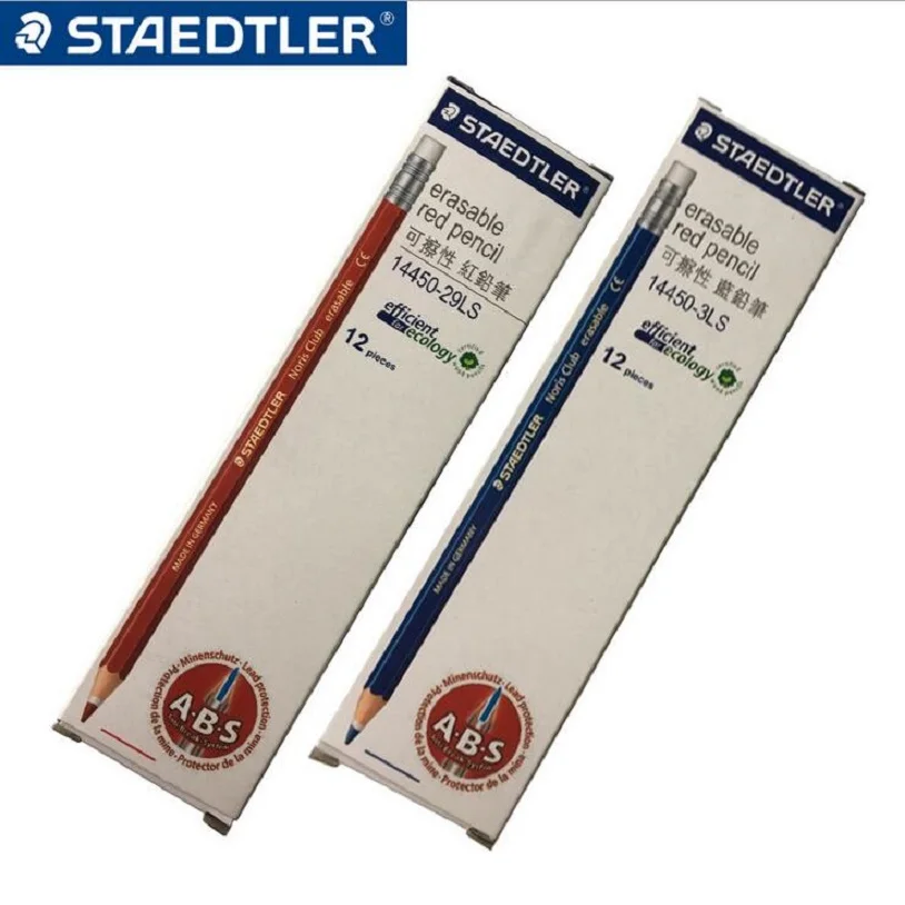 Деревянные цветные карандаши STAEDTLER синие красные стираемые офисные и