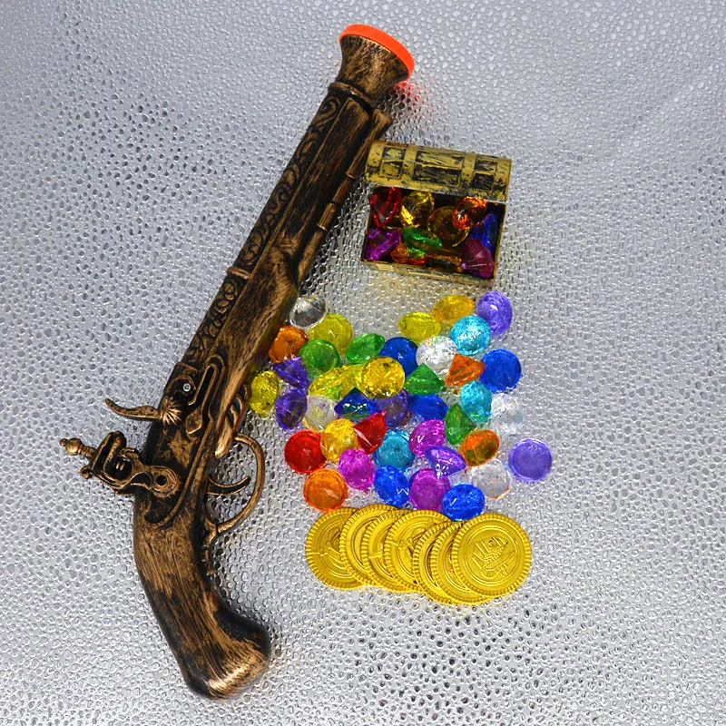 Pirate Jewels Treasure Chest Map Gun Compass Gold Coins Acrylic Crystal Gems Telescope Party Favor Decoration birthday|Сувениры для