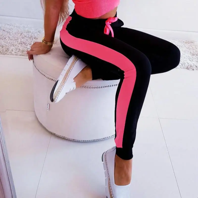 Женские штаны для бега с полосками по бокам быстросохнущие открытые фитнеса и