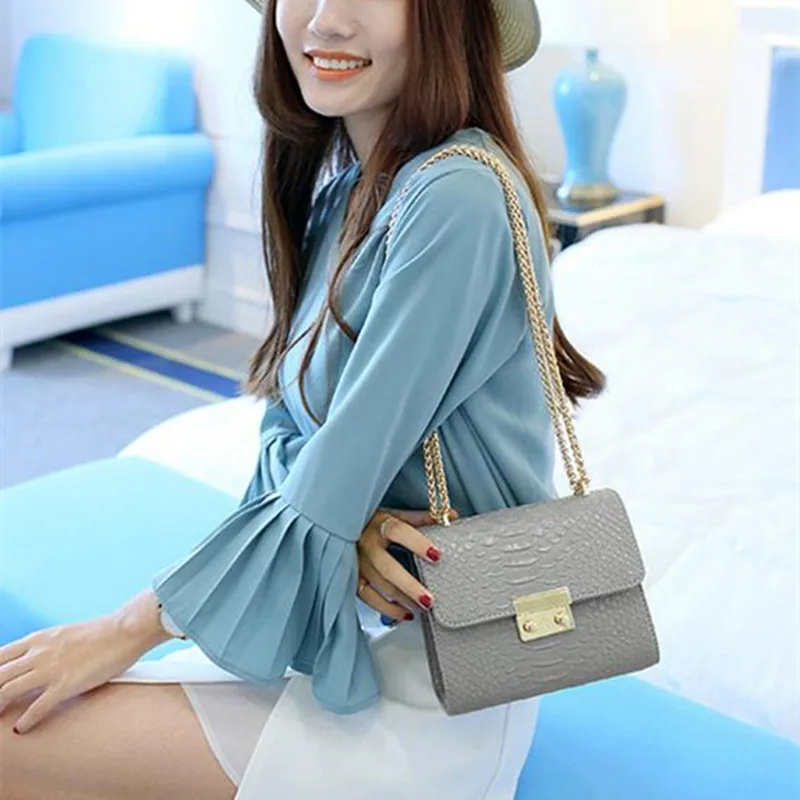 Аллигатора крокодиловой кожи мини небольшой Для женщин Crossbody сумка цепи женская