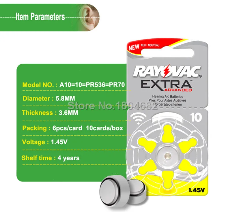 30 шт. RAYOVAC EXTRA Zinc Air Performance слуховой аппарат батареи A10 10A 10 PR70 батарея A10|hearing aid
