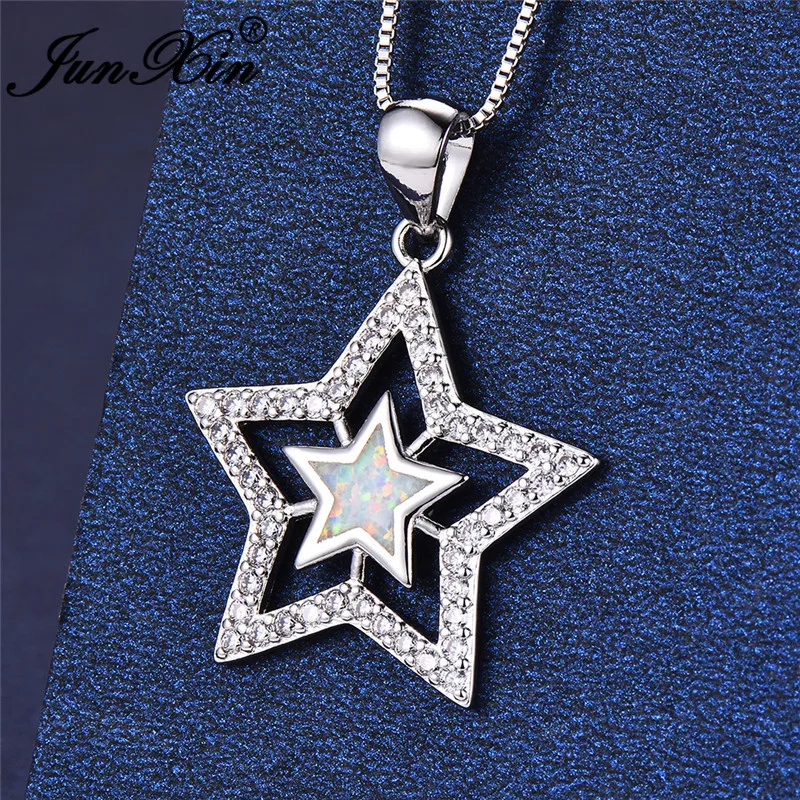 ROXI изысканные белые огненный опал Star Подвески Ожерелья для женщин серебристый