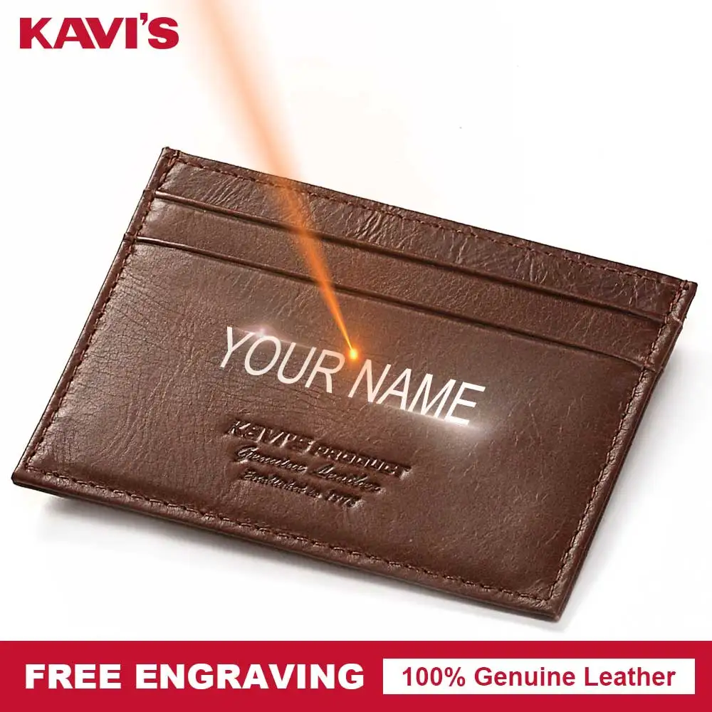 Мужской кошелек KAVIS из натуральной кожи с бесплатной гравировкой