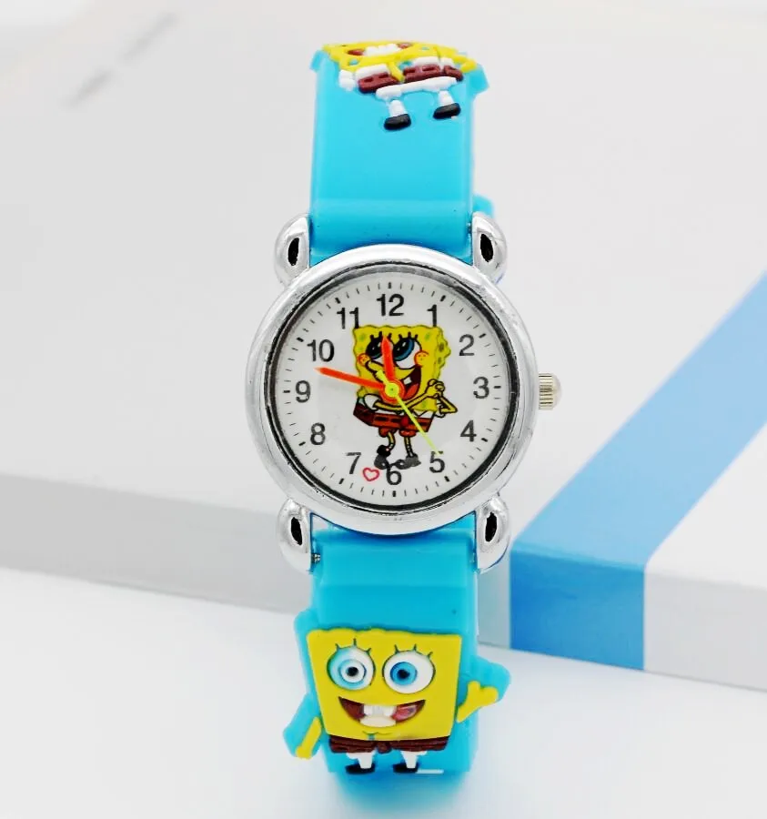 New Arrival 3D Cartoon Silicone Band children cartoon quartz watches christmas gift SpongeBob Watch 1pcs