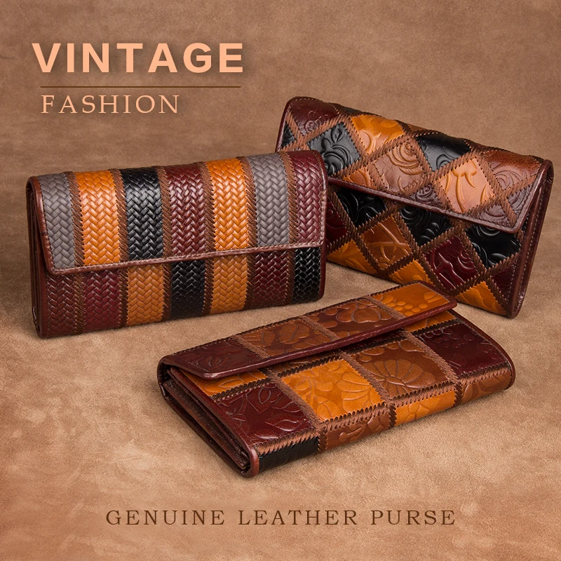 Genuine Leather Women Wallet Long Purse For Lady Clutch Bags 3 Model Card 8097- | Багаж и сумки