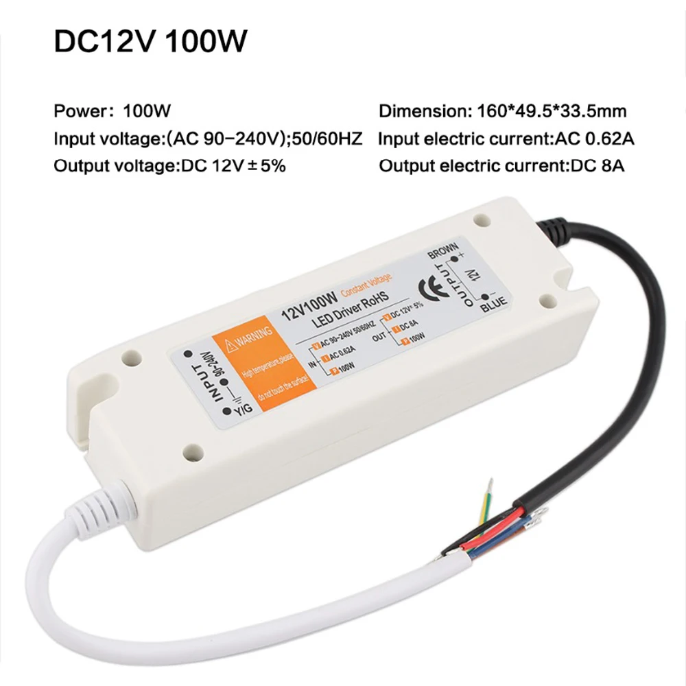 Светодиодный драйвер DC12V/18 Вт/20 Вт/48 Вт/72 Вт/100 Вт Трансформаторы освещения высокое