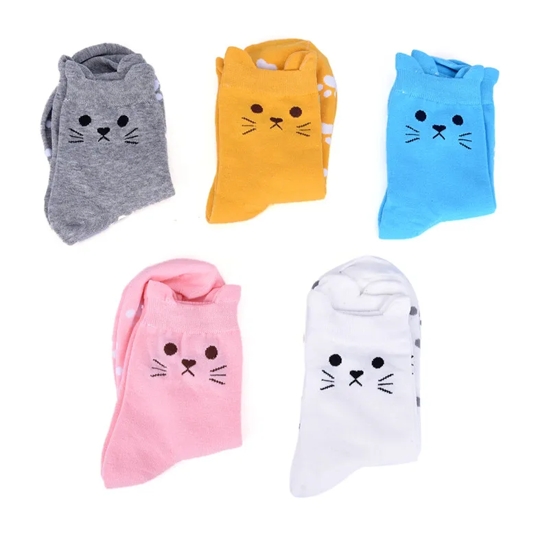 1 пара kawaii Harajuku повседневные носки с принтом кота корейские животными Sokken женские