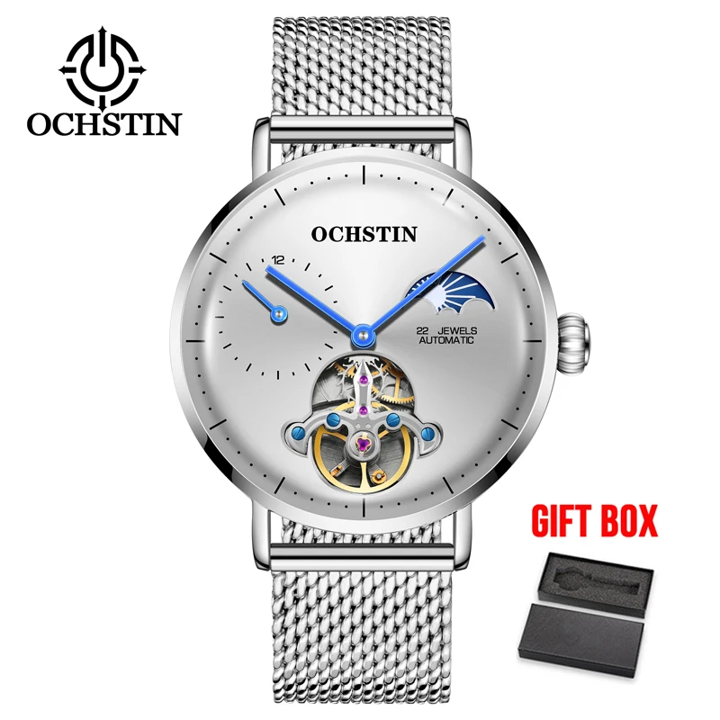 silver w box Мужские часы Топ бренд модные большие дизайнерские автоматические механические наручные часы с каркасом турбийон часы Relogio Masculino - Цвет: silver w box