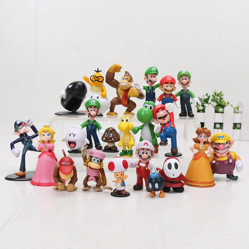 22 шт./компл. Super Mario Bros Семья Мини Фигурки игрушки Марио и Луиджи Варио Waluigi жаба Bowser Yoshi персик Дейзи Goomba Купа игрушки