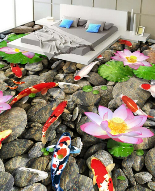 

[Self-Adhesive] 3D Beautiful Koi Lotus 6 Non-slip Waterproof Photo Self-Adhesive Floor Mural Sticker WallPaper Murals Print