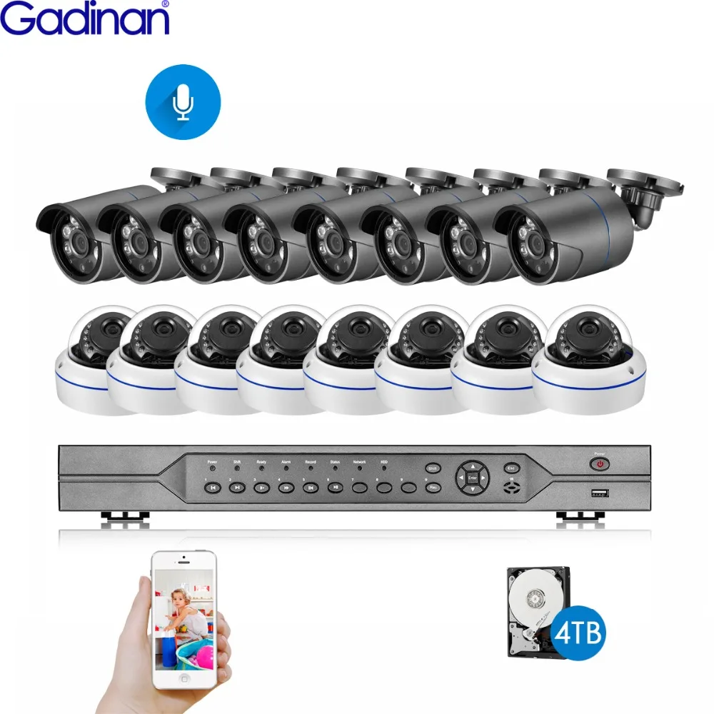 Gadinan H.265 16CH 5MP POE NVR CCTV Системы 5MP 4MP 3MP 2MP 1080P открытый IP66 аудио ip-камеры с питанием по POE видеонаблюдения набор 4K HDMI