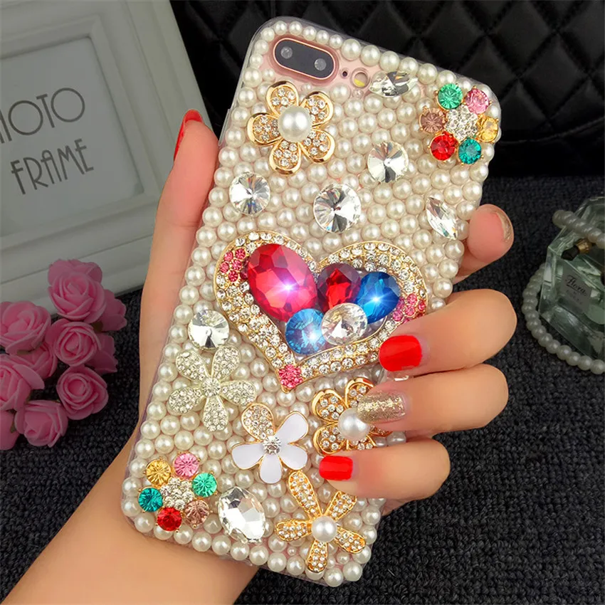 Блестящий чехол для телефона с жемчугом и стразами iPhone 11 Pro Max 7 8 Plus мягкая задняя