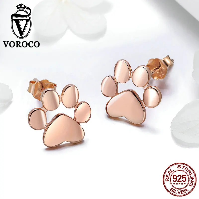 VOROCO милые животные собака следы серебро/розовое золото/золото серьги настоящее
