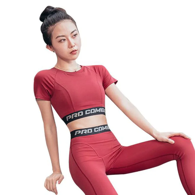 Для женщин yoga комплекты спортивные Фитнес костюмы Спортивная одежда для бега леггинсы спортивный топ+ для тренировок и занятий в спортзале, брюки 2 шт./компл. Спортивная yoga наборы для ухода за кожей