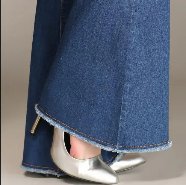 

2018 autumn female mid waist Large trumpet jeans slim trousers flare pants