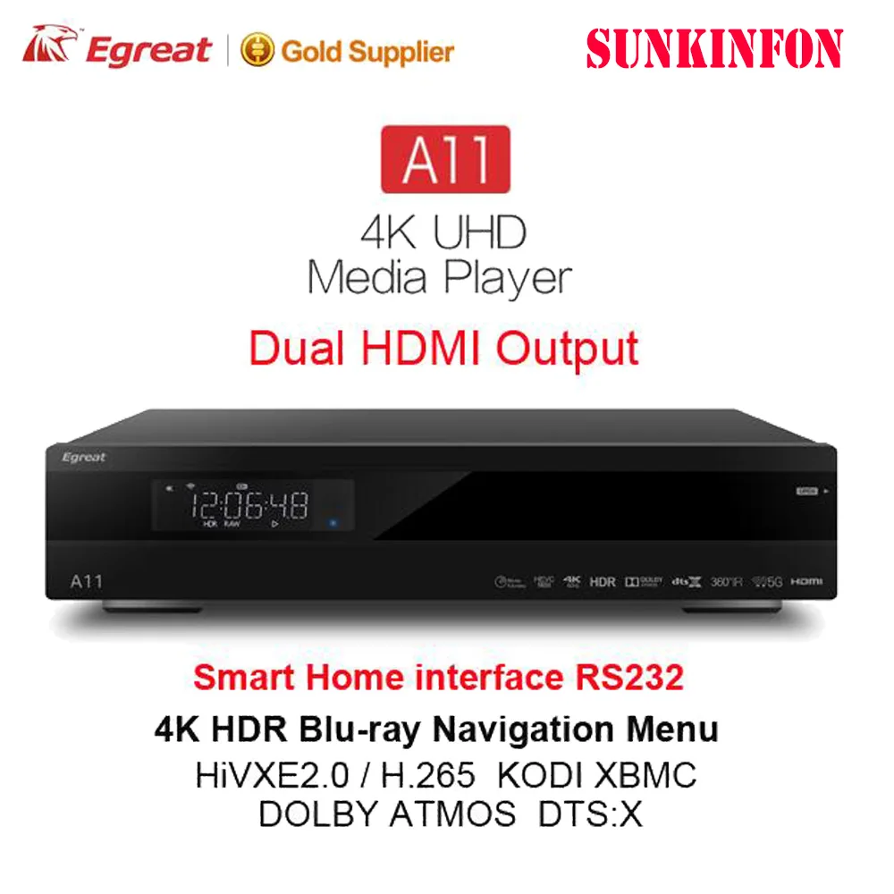 Egreat A11 4K UHD Blu-Ray HDD медиаплеер Hi3798CV200 2 ГБ/16 ГБ Bluetooth 4,0 Android tv Box 2,4G/5G двойной WiFi HDR10 Dolby DTS: X - Цвет: Egreat A11 Only