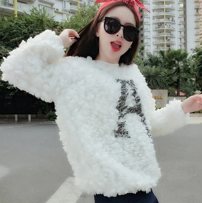 Осень / зима 2014 новый корейский волосатые мило шерсти ягнят шерсть водолазка