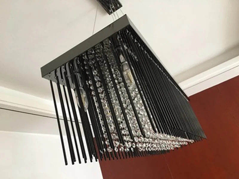 Горячая Распродажа, черная хрустальная люстра L100* W30cm, блестящий светодиодный светильник для столовой, гостиной