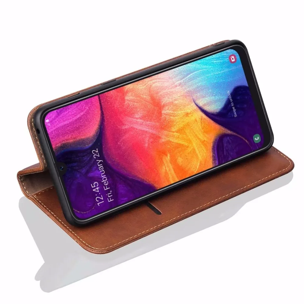 

Luxury Vintage Leather Flip Unique Magnet Design Stand Case For Samsung Galaxy A30 Wallet Protection Cases Back Cover