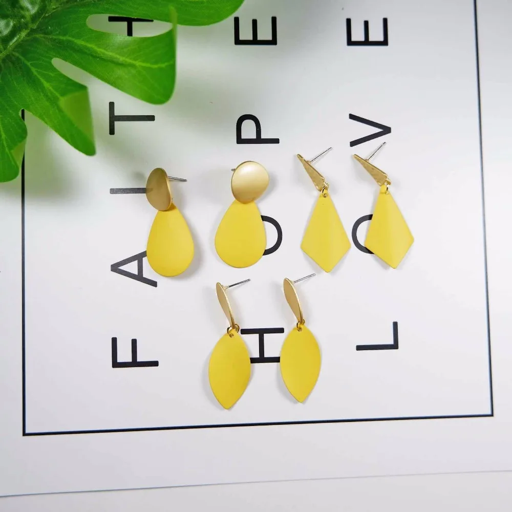 earrings 2019 lemon yellow geometric dangle metal paint women's lovely resin drop for girls | Украшения и аксессуары