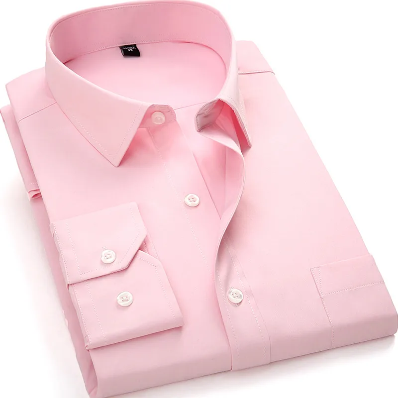 Pink Модная новая дизайнерская мужская рубашка, однотонная желтая рубашка Camisa Hombre, свободная брендовая рубашка, мужская рубашка, Офисная официальная блуза размера плюс XXXL - Цвет: Pink