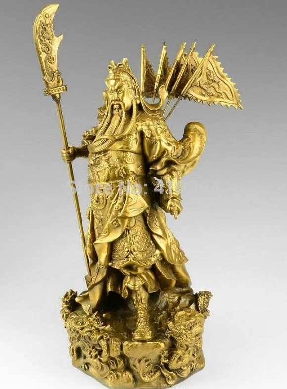

Китайский, бронзовый, медь Nine Dragon Warrior Guan Gong/ Yu статуя желтая