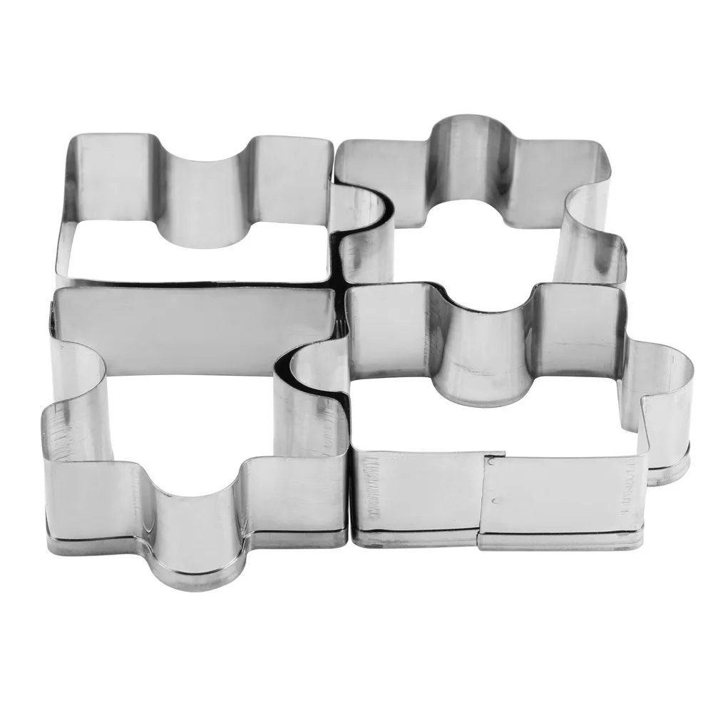 HILIFE Puzzle Pattern Pastry Fondant Dessert Mold Gadgets Kitchen Tools Stainless Steel 4Pcs/set Biscuit Cutter Cookie | Дом и сад