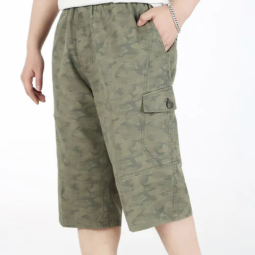 light army green Мужские Длинные мужские шорты Карго летние бермуды с эластичной талией армейские камуфляжные мешковатые короткие большие размеры 4XL 6XL свободные большие камуфляжные - Цвет: light army green