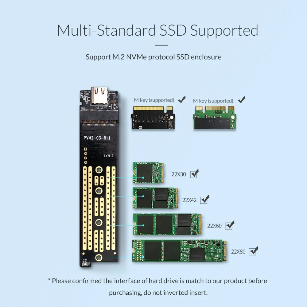 ORICO Mini NVME M.2 к Type c SSD чехол ключ прозрачный внешний m.2 usb Gen2 10 Гбит/с Поддержка UASP для