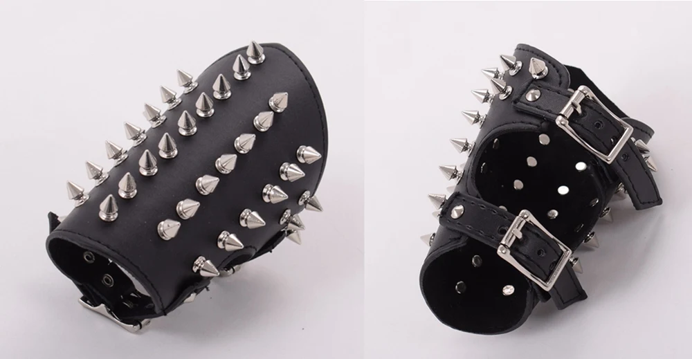 1 pair Black Унисекс винтажные кожаные Металлические заклепки-шипы рукавицы Нарукавники защитные Руки средневековые доспехи манжеты - Цвет: 1 pair Black