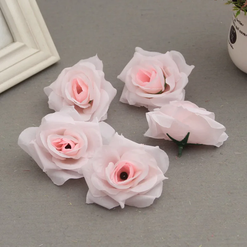 Светло-розовый 50 шт. искусственный шелк розы цветок с головками бутоны DIY ручной работы Свадебный букет садовый магазин украшения Ремесло Декор поставки - Цвет: Светло-розовый