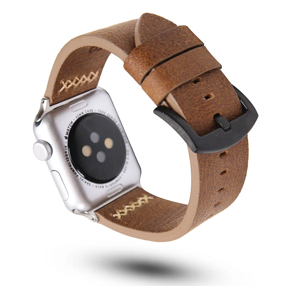Ремешок кожаный для Apple Watch SE Band Series 6 5 4 3 2 черный/коричневый браслет iWatch 40 мм 44 38 42