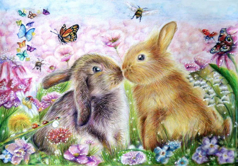 Lovers rabbit Art Ручная роспись креативная Цифровая живопись маслом 24 Цвета Пигмент Кисть DIY живопись по номерам