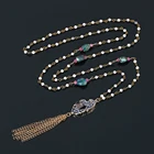 Богемные ожерелья из натурального камня, белые бирюзовые бусины из говлита, Длинные ожерелья, черный коричневый Агат, подвески, ожерелья для женщин