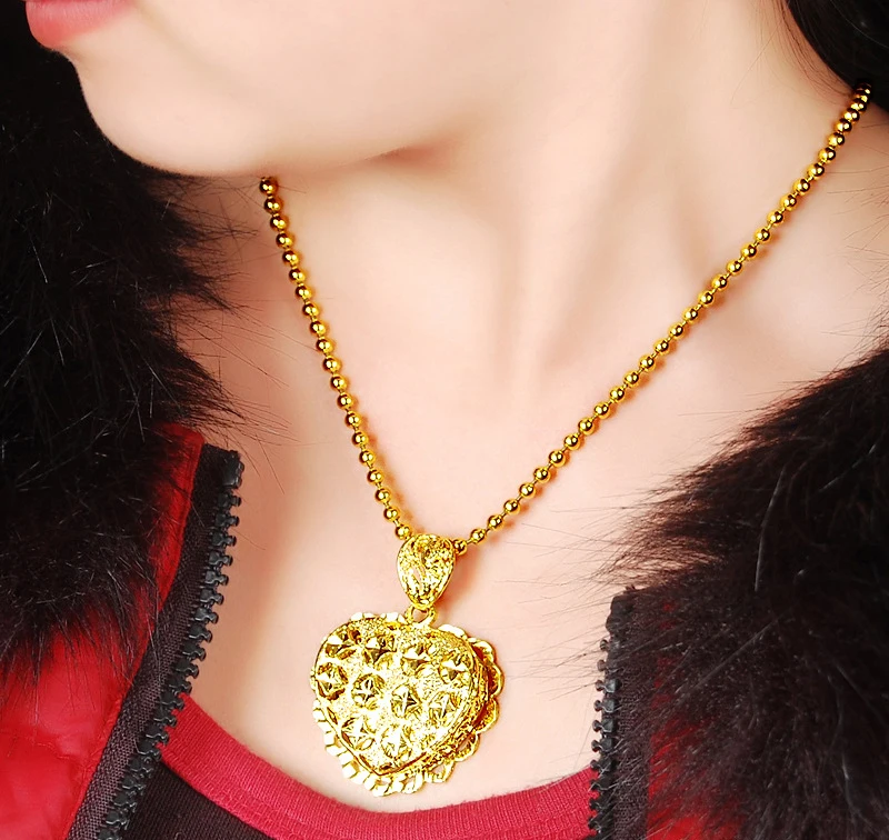 Цепочка с подвеской в виде сердца покрытая 24 каратным золотом|Ожерелья